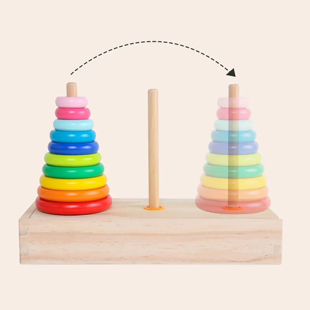 

1Set Rainbow Stacking Tower Wooden Stacker Toddler Educational Early Learning Shape Sorting Sensory Baby Geometric Nesting Ring