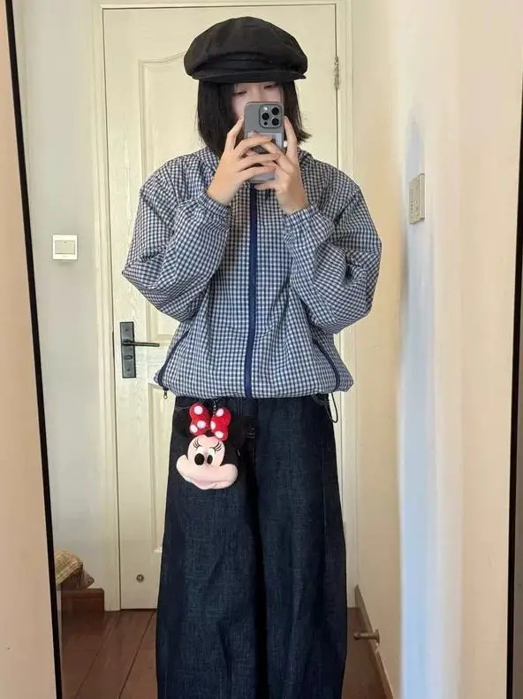 Retro americano ricamato tessuto blu bianco id donna primavera autunno allentato casual tutto fiammifero cappello Jaet traspirante lungo Sve