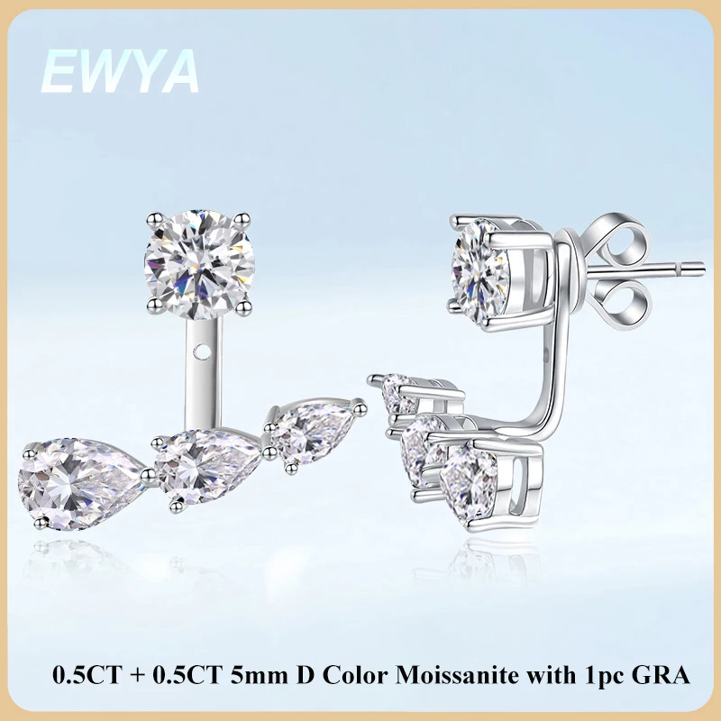

EWYA 2 in 1 0.5CT Round Brilliant Cut D Color Moissanite Stud Earrings for Women S925 Silver GRA Certified Pierced Earring Gift