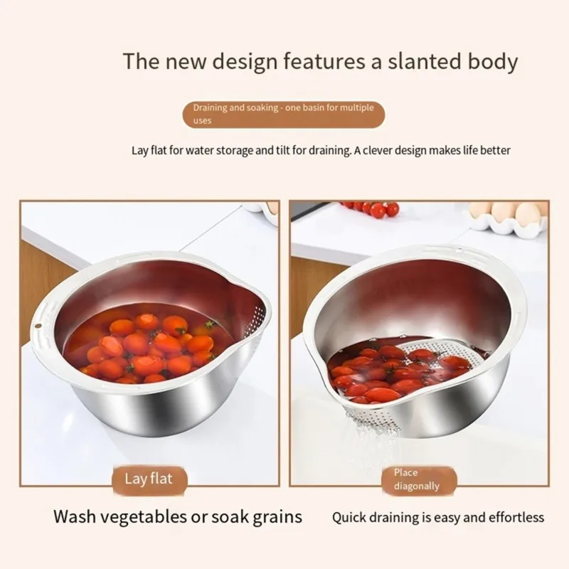 【TODAY-BUY】~@ Stainless Steel Kitchen Utility: Multi-Functional Rice Washing Basket, Vegetable and Fruit Drainer