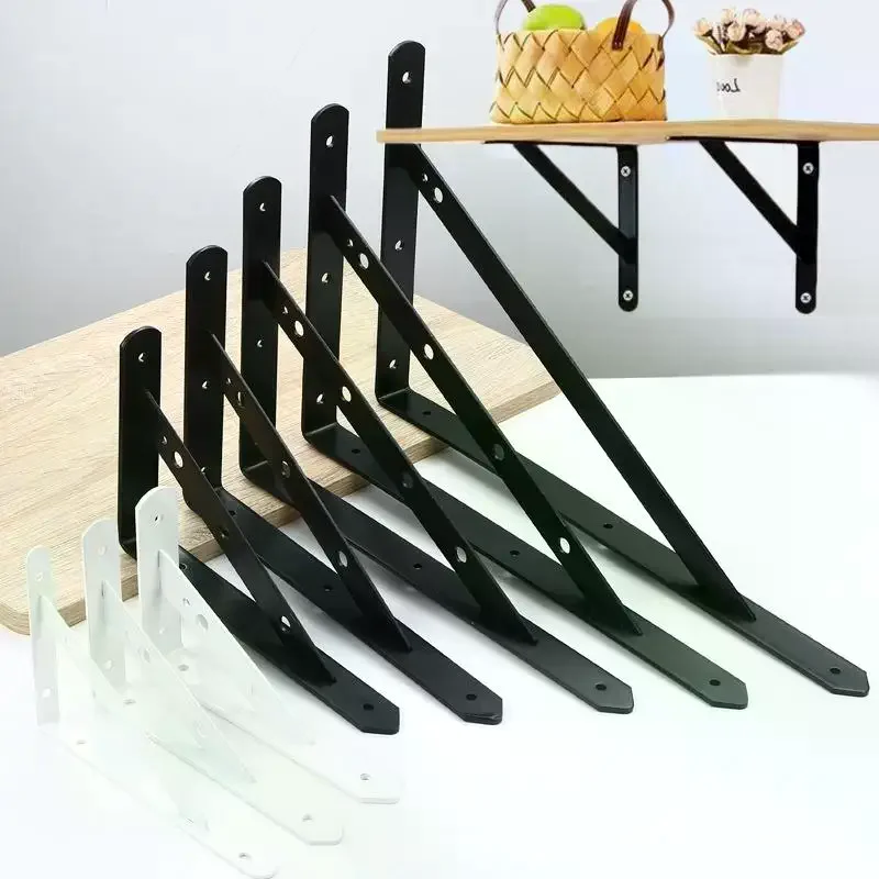 2-Pack Heavy-Duty Steel Tripod Shelf Brackets in Black/White for Wall Mount Decorative Angle Joints; No Screws Included