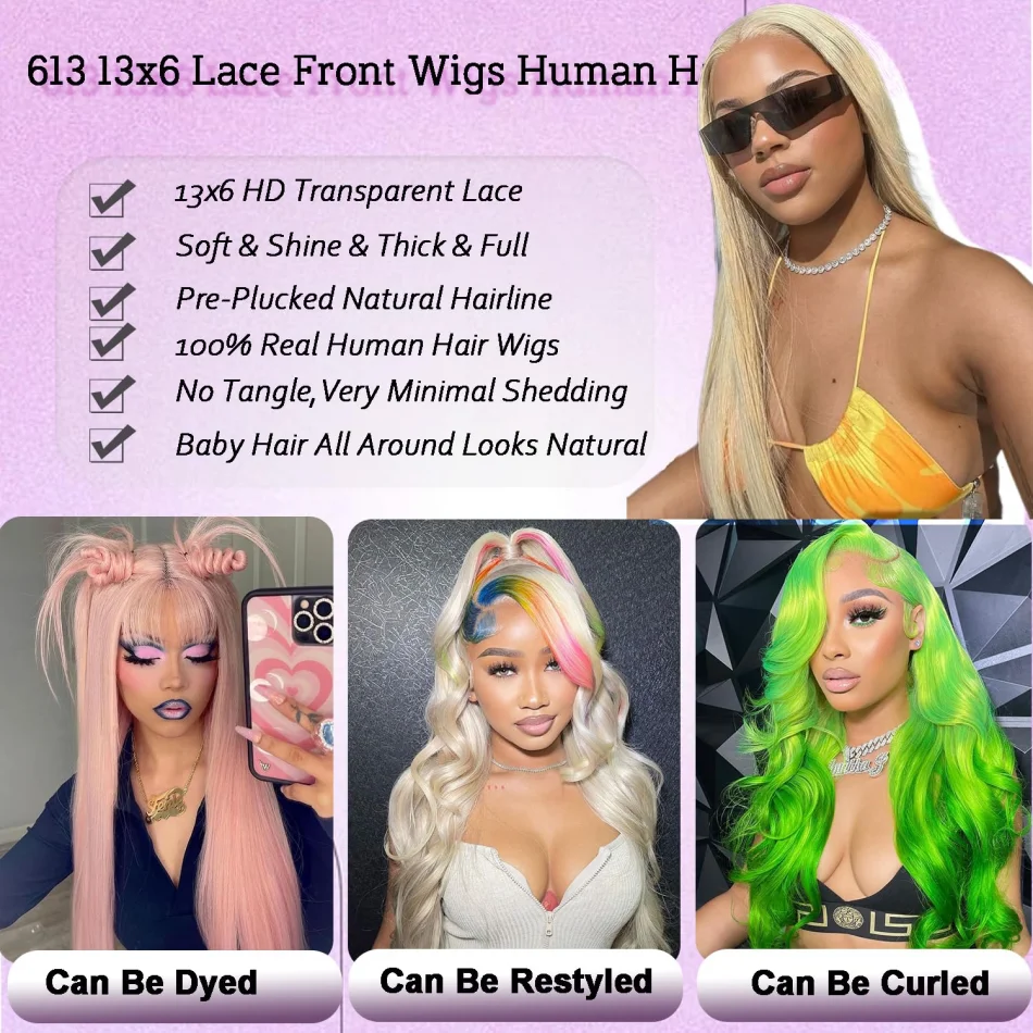 613 باروكة من شعر طبيعي 13X6 Hd باروكة أمامية من الدانتيل شقراء مستقيمة باروكة أمامية من الدانتيل 250 كثافة 40 بوصة باروكات برازيلية ملونة منزوعة مسبقًا #4