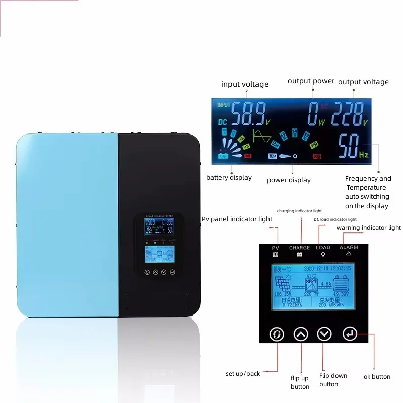 12V 24V 48v 60V MPPT Solar Inverter 3000W 5000 Hybrid Inverter with Solar Controller 30A/60A Off-Grid Pure Sine Inverter 110V