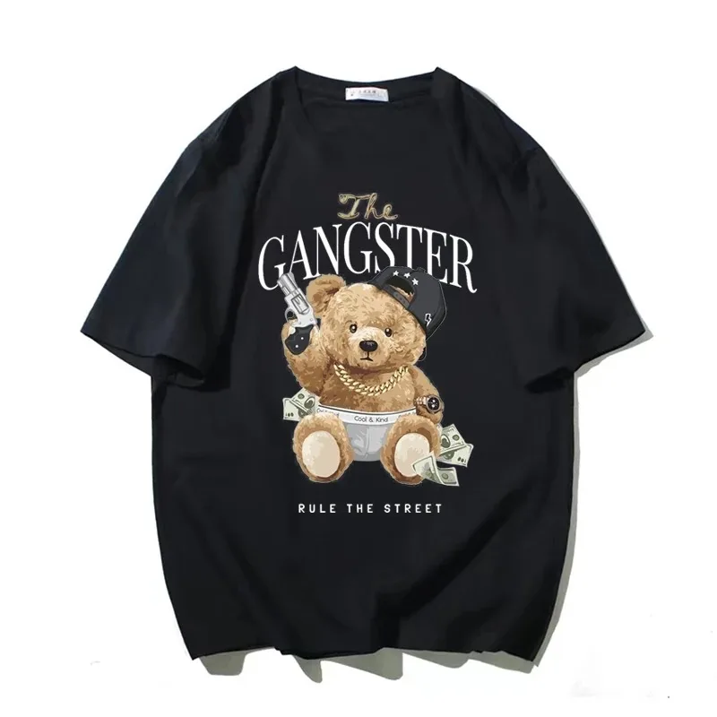 2023 Fashion Man T Shirt High Quality Summer Cotton Cartoon Bear Print Short Sleeve Y2k Tops Women Men Clothing Oversized Tees