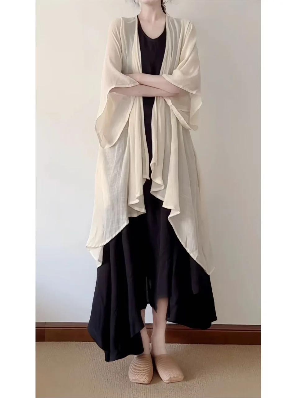

Faionable Color Svel Thin Batwing Sve Open Cardigan Loose Sun Protection Large Size Women's Casual Coat