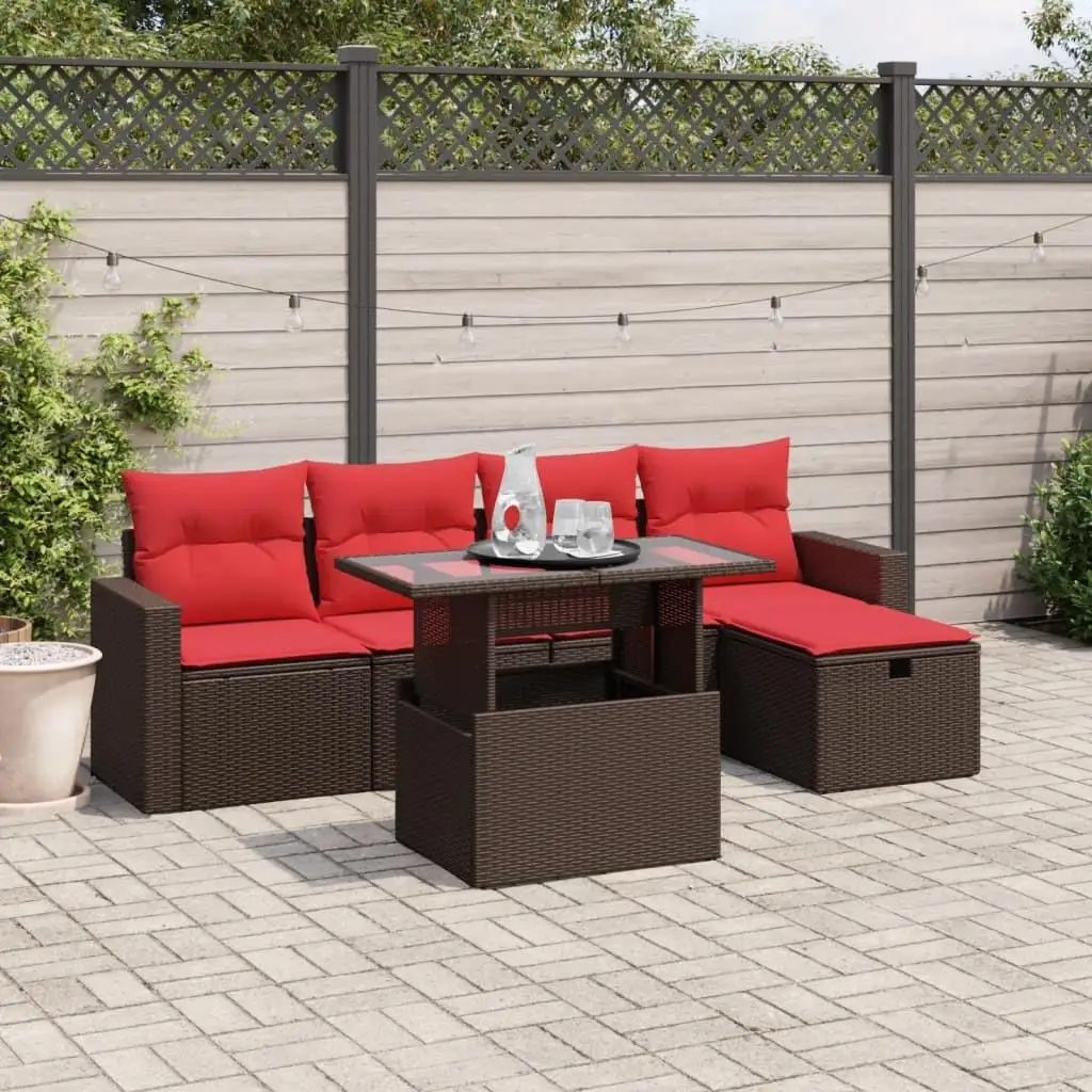 

6 Piece Outdoor Rattan Sofa Set with Cushions Brown Furniture Garden Patio Seating