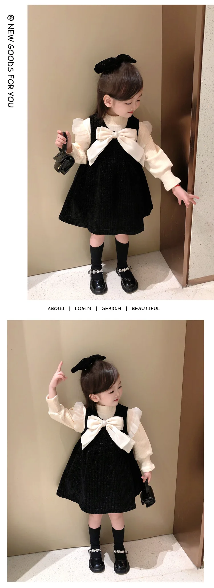 Mädchen Langarm Weiches Tüll-Prinzessinnenkleid Kinder Puffrock Zweiteiliges Innenset Atmungsaktives Bequemes Babykleid Casual – Detail 14