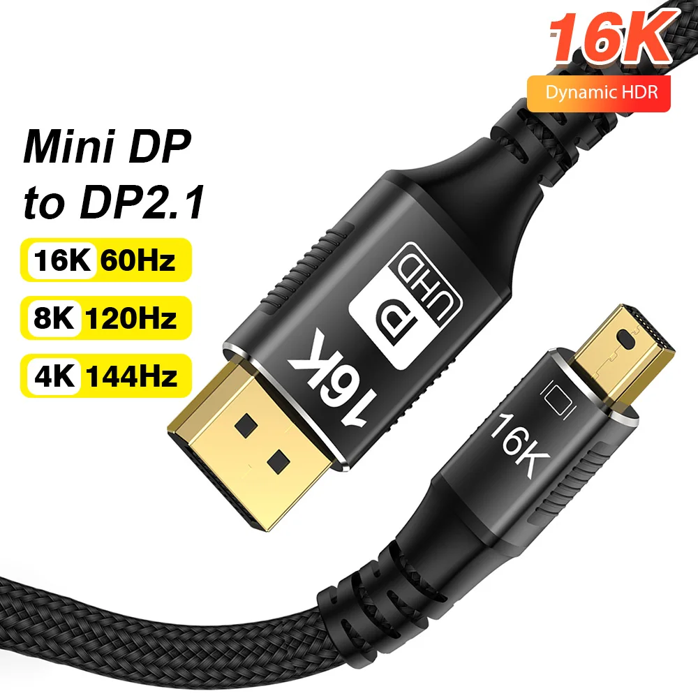 16K Mini DisplayPort to DisplayPort 2.1 Cable DP1.4 Bidirectional Conversion Cable 80Gbps 8K@120Hz for MacBook Air Projector