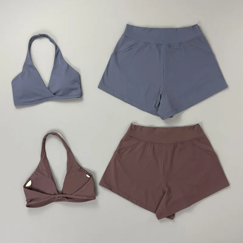 2 Piece Origin Training Shorts Set Women Yoga Halter Bra Gym Running Shorts Quick Dry Breathable Pilates Yoga Fitness Suit image 4
