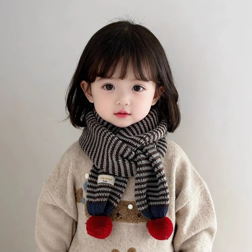 Thick Warm Knit Knit Striped Scarf Soft Windproof Fabric Striped Pattern Baby Winter Scarf Elastic Stretch Fit