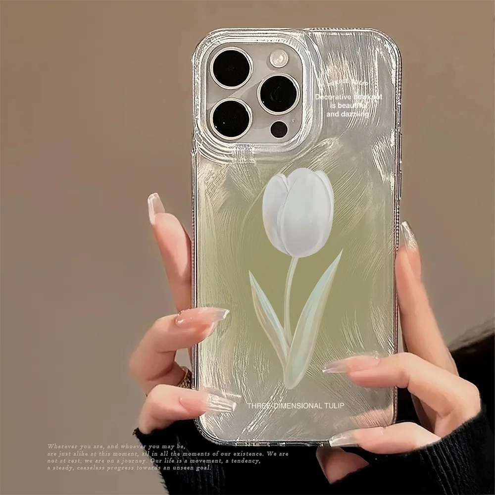 

Shockproof Bumper Cover, Luxury Laser, Silver Tulips Print Case for Xiaomi Poco F6 F5 M6 X6 X5 X3 Pro F3 Mi 11 Lite 5G 13T