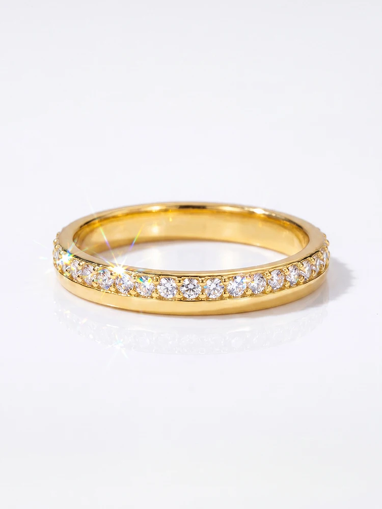Glänzende Echte Moissanit-Diamant Runde Eheringe für Damen Verlobungsfeier Luxus Mode Minimalismus Schmuck – Detail 4