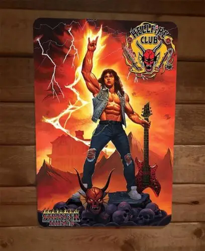 1 pcs,Hellfire Club Eddie Munson Rock God Stranger Things TV Show 8x12 Metal Wall Sign