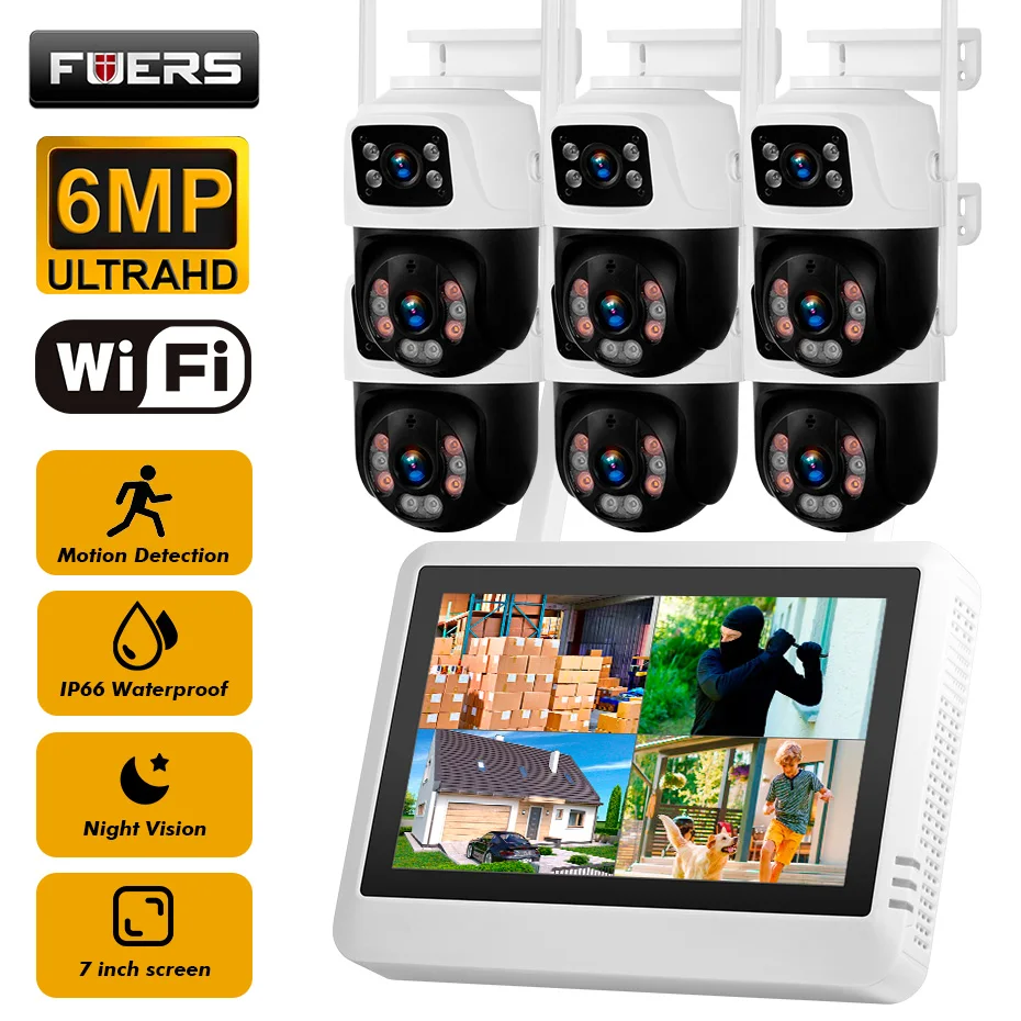 

FUERS 7 inch NVR Screen 8CH Wireless NVR Security Outdoor Camera WIFI System Kit H.265 Surveillance CCTV Audio Video Recorder