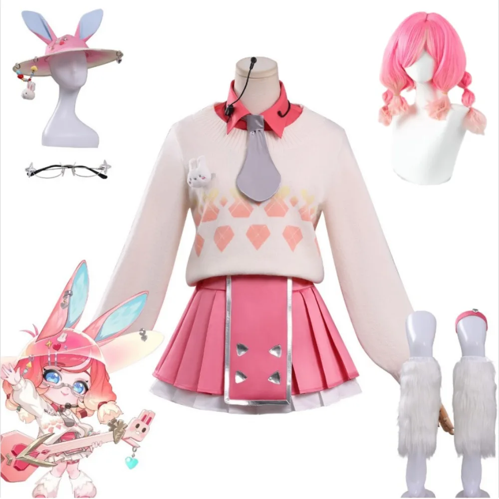 

Teamfight Tactics Ionic Spark Little Aurora Full Set Cosplay Costume Pink Sweater Hat Accessories Women Game Performance Outfit