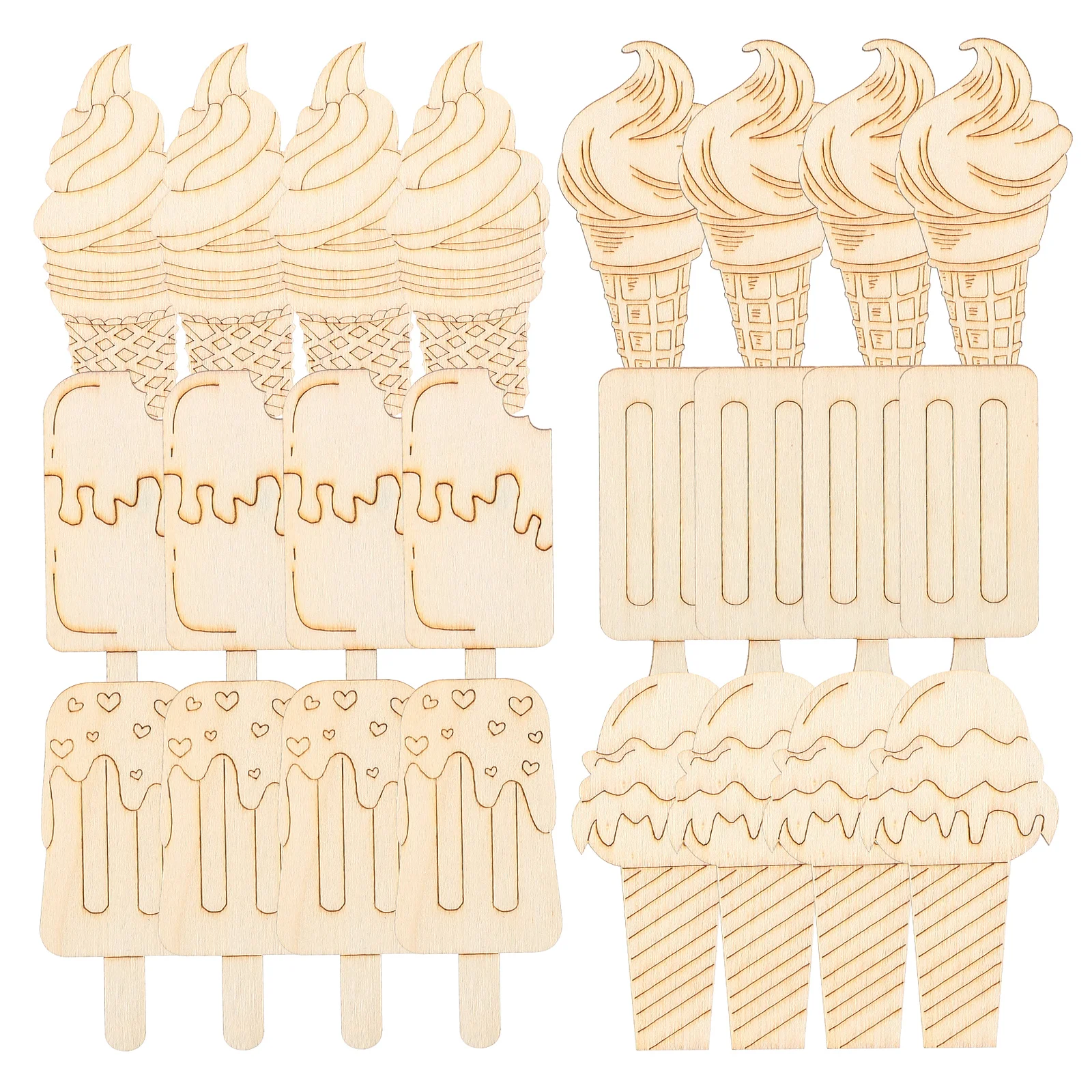

30 Pcs Cream Wooden Cutouts Unfinished Ornaments Unfinished Ice Cream Wood Cutouts for Kids Crafts High Grade Material DIY Safe