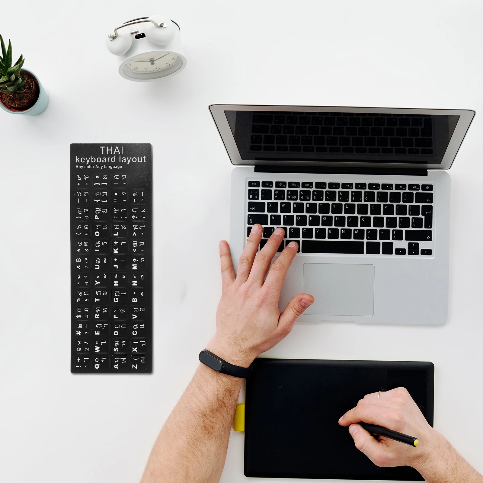 

2pcs 2 Sheets Thai Keyboard Stickers Durable PVC Frosted Black Background Universal Fit for Laptop Computer Keys for Keyboards