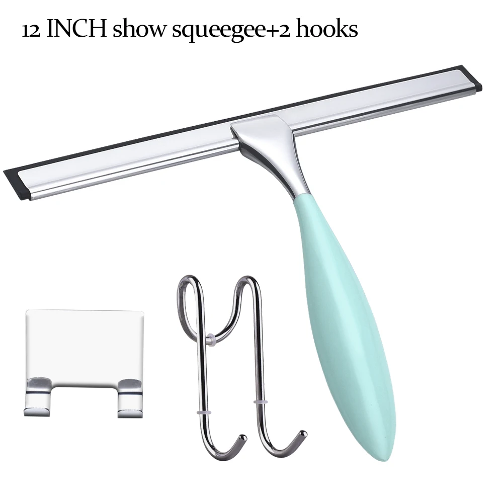 Window Squeegee Silicone Rubber Wiper Scrape 12\'\' 14\'\' inch With Door Hook Hanger Glass Mirror Squeegee Non slip Handle