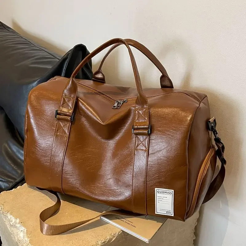 

Travel Bag Sports Fitness Bag Dry Wet Separation with Independent Shoe Compartment Women's PU Leather Vintage Handbag Travel Bag