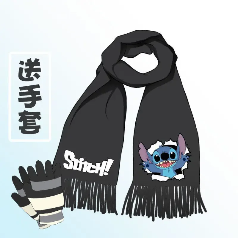 Lilo&Stitch Scarf Disney Cartoon Winter Thickened Children Adult Scarf Stitch Imitation Cashmere Retro Fashion Holiday Gifts