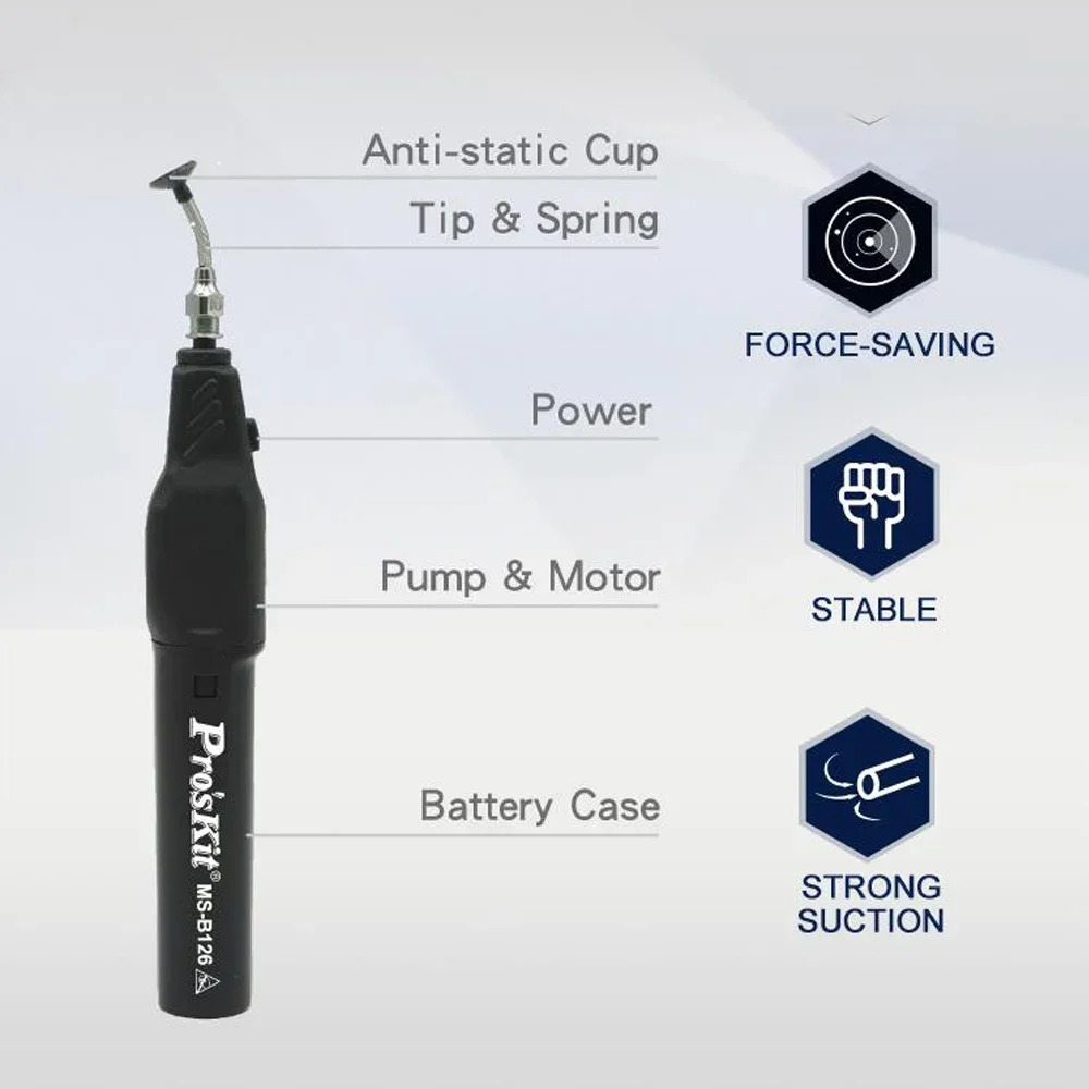 Pro'skit MS-B126 Sterke Elektrische Vacuüm Chuck Antistatische Zuig Pen Voor Smt Ic Chip Elektronische Onderdelen Lens Schokdempers Apparaat