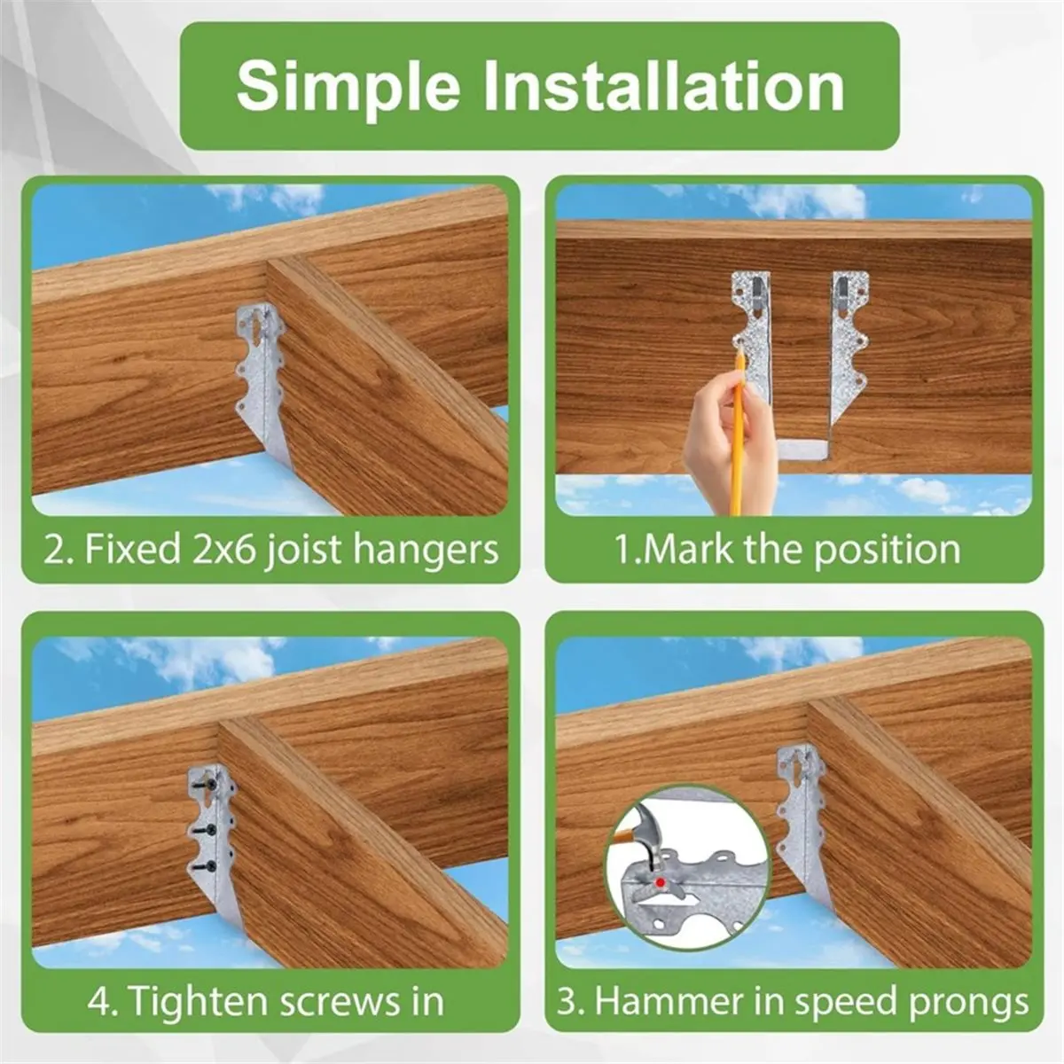 PHONE&GEAR 10 PCS 2x6 Steel Joist Hangers, 20 Gauge Galvanized Double Shear Face Mount Joist Hanger Rafter Brackets for Wood