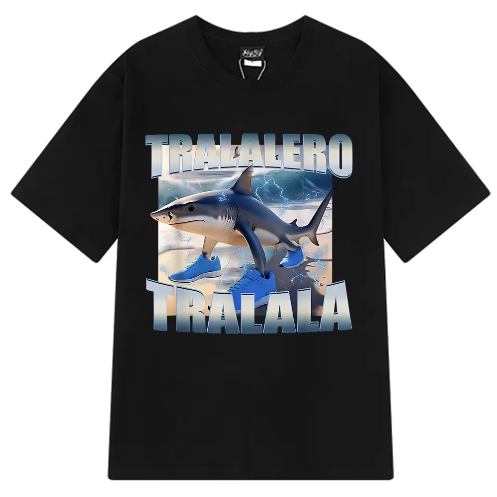 

Vintage Tralalero Tralala Funny Shark Meme T-shirt Men Women Clothing Fashion T-shirts Casual Cotton Short Sleeve T Shirts Tops