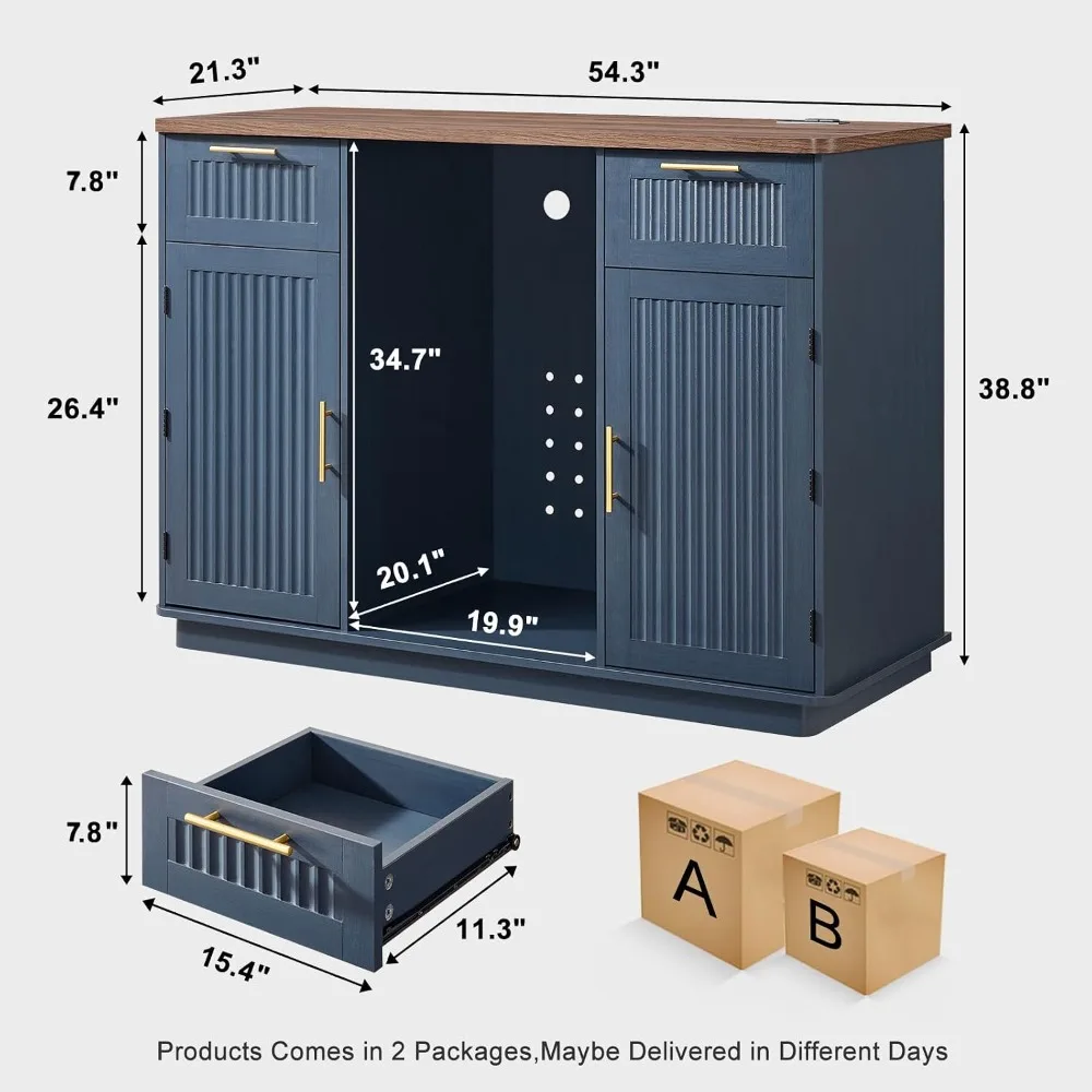 Mini Fridge Cabinet with Storage & Power Outlet, Navy Blue for Bedroom Dorm Office