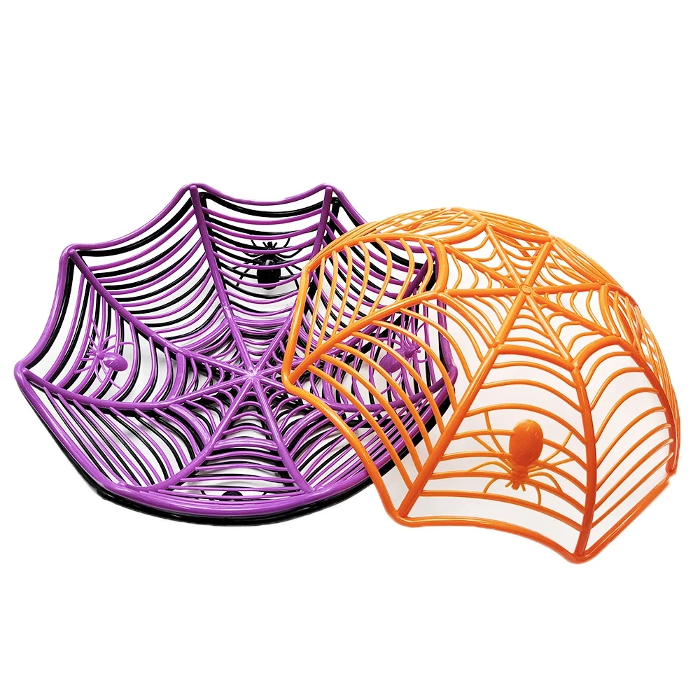 1pc Halloween Candy Basket Black Orange Spider Web Bowl Biscuit Packaging Basket Fruit Plate Trick or Treat Halloween Decoration