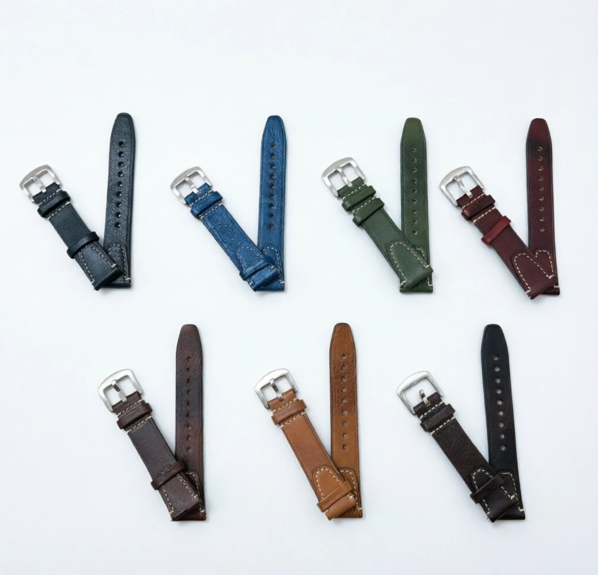 Hot Selling Double-Sided Veg Tanned Cowhide Leather Watch Strap Handmade Vintage for Huawei Samsung Smart Watch 20mm 22mm
