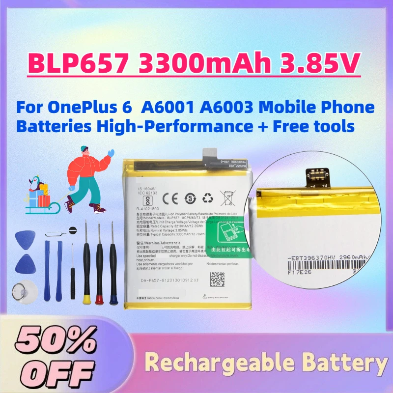 

New BLP657 3300mAh 3.85V Replacement Battery For OnePlus 6 A6001 A6003 Mobile Phone Batteries High-Performance + Free tools