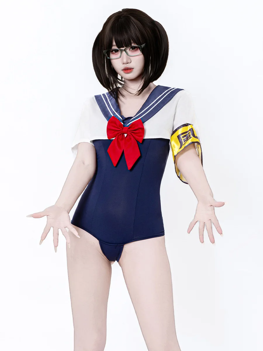 Japanese Style Dead Pool Water Swimsuit Vintage School Swimsuit anime Animation Same COS Clothing Blue and White Tight Uniform