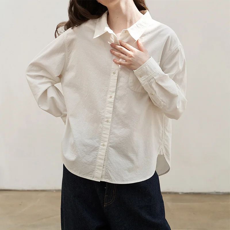 

Lady Cotton Formal Shirts for Women Clothing 2024 Autumn Tops Casual Loose Long Sleeve White Shirt Pocket Cardigan Female Blouse