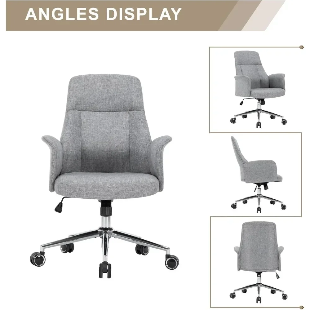 Home Office Chair Desk Chair, Ergonomic Computer Chair Modern Linen Fabric Adjustable Height Task Chair with Rocking Backrest,