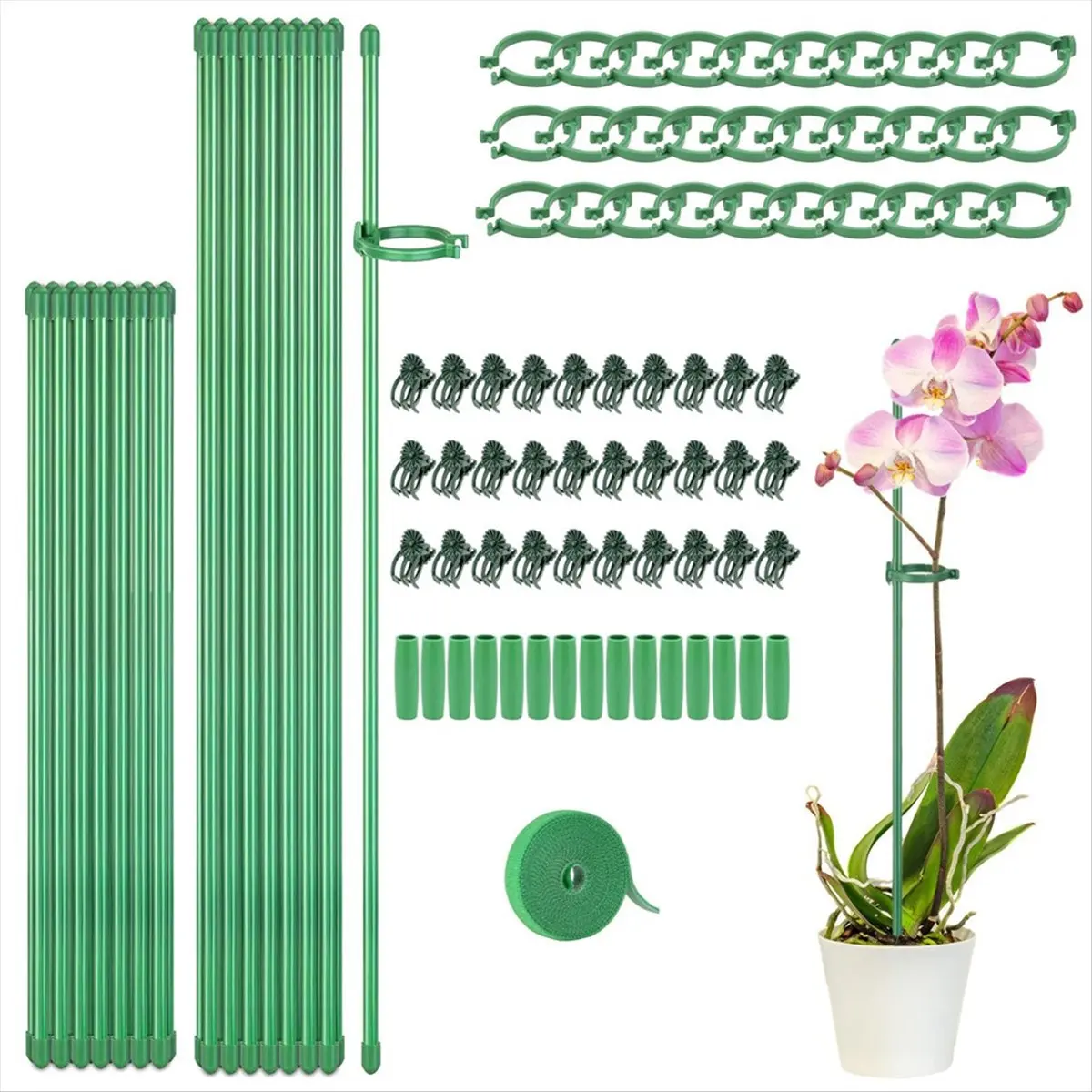 BAAU Plant Stakes Sets, Plant Sticks with Connect Pipe for Indoor and Outdoor Plants, Green Adjustable Plant Support Stake