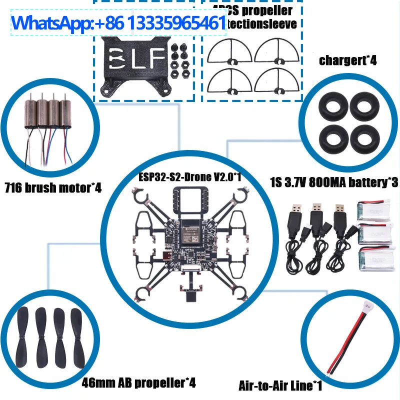 Bo Cube ESP32 V2.0 flight control open source quadcopter + battery compartment + three batteries