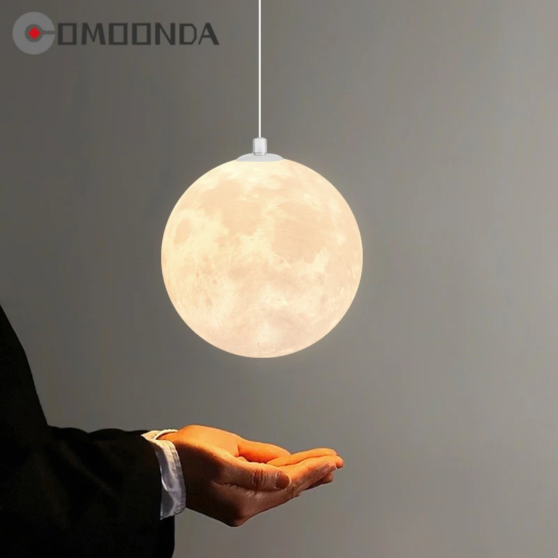 

Creative Simulation Moon Pendant Lights G9 Holder PLA 3D Print Body Lampshade Lunar Hanging Lamps Bedroom Dinning Decor Lustres