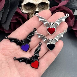 4pcs Bat Blood Red Heart Enamel Charms Vampire Bat Connector Pendant Designer Charms Fit Jewelry Making DIY Jewelry Findings