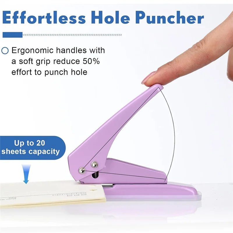 

BTCL 10 Pcs Single Hole Punch With Lock 1 Hole Paper Hole Punch 20 Sheet Capacity Handheld Paper Puncher With Anti Skid Base, Du