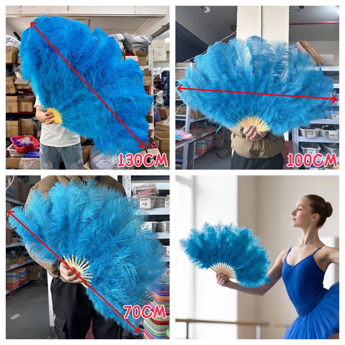 130CM Natural Pink Ostrich Feather Fan Handheld Dance Fan for Wedding Carnival Party Belly Dance Performance Photography Props