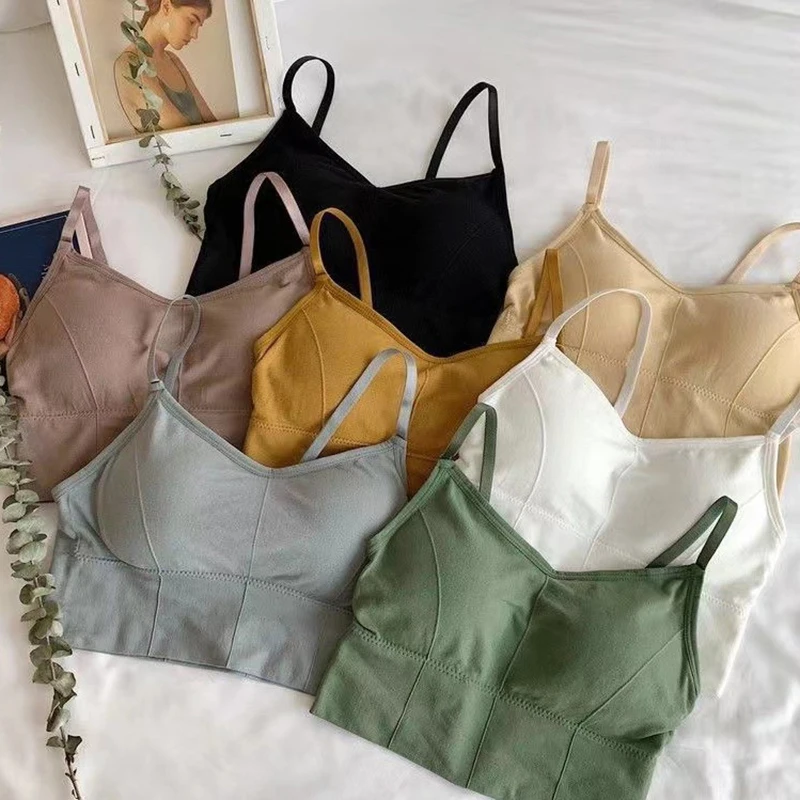 Women Cotton Underwear Tube Tops Solid Color Bra Fashion Wide Sling Adjustable Shoulder Straps Sports Tank Up Female Lingerie