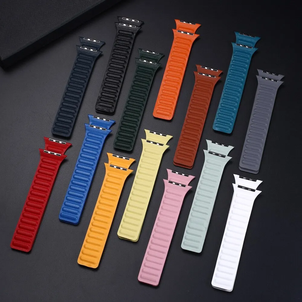 애플 시계 밴드 용 마그네틱 링크 가죽 스트랩 울트라 49mm 45mm 40mm 41mm 42mm 44mm 스포츠 루프 팔찌 IWatch 9 8 7 6 5 SE 4 3
