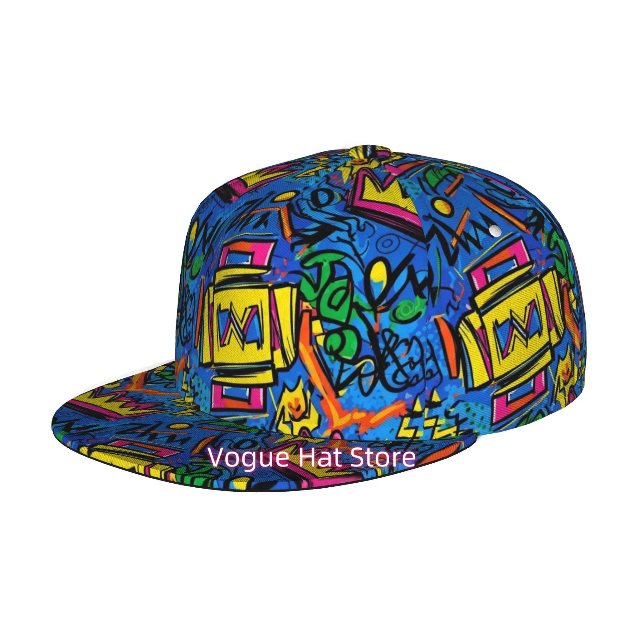 Men'S And Women'S Baseball Cap, Abstract Graffiti Crowns Adjustable Snap-On Brim, Flat-Top Design - Suitable for Casual Outdoor