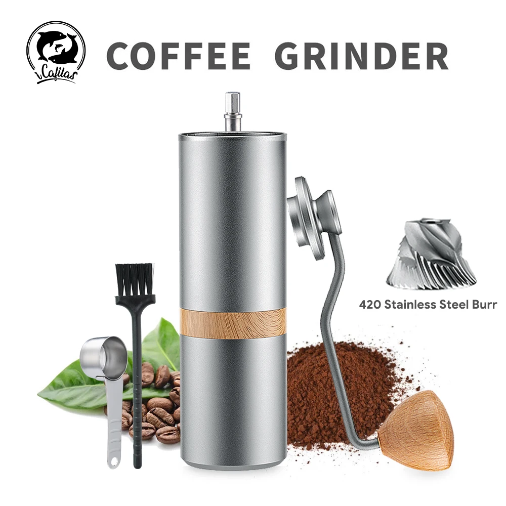 iCafilas Manual Coffee Grinder 420 Stainless Steel 5 Core Burr Portable Coffee Mill Adjustment Espresso Grinder