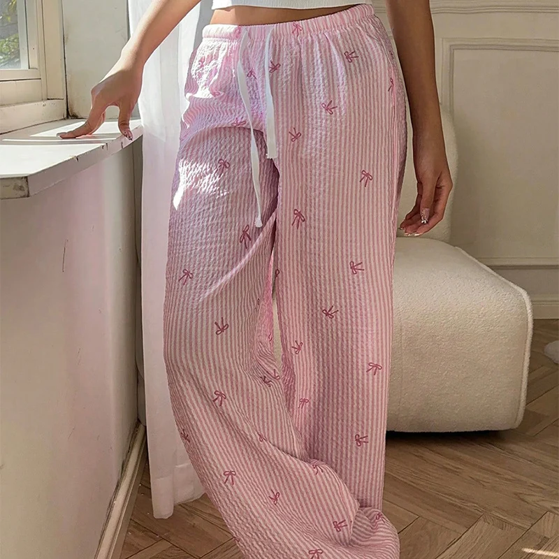 

Женские удобные женские брюки с эластичной резинкой на талии, новые летние привлекательные широкие брюки для женщин, повседневные розовые спортивные брюки на шнуровке
