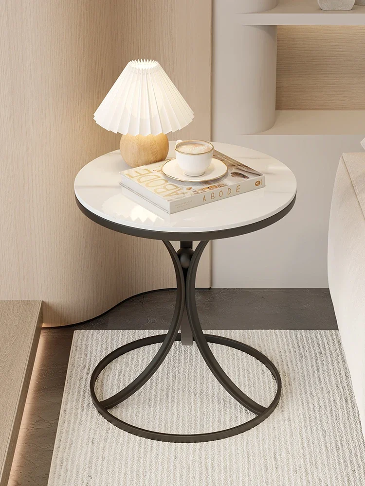 Cream style light luxury rock panel edge table, small coffee table, living room sofa corner table, simple and movable balcon