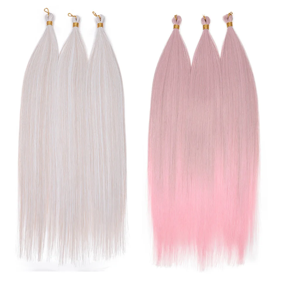 28 Inch Ariel Straight Hair Extensions Bundles Crochet Braids Hair Synthetic Braiding Hair Ombre Pink Blonde Soft Cosplay Hair