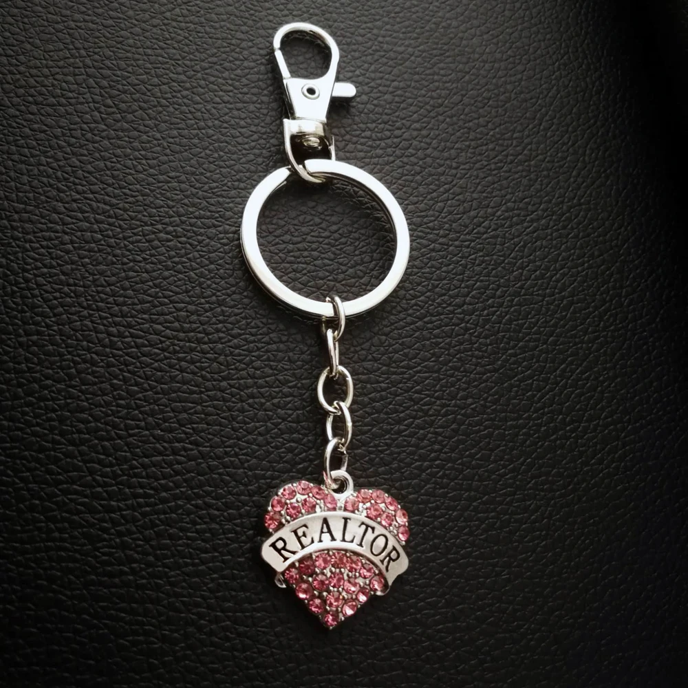 Heart Shape Zinc Studded with Sparkling Crystal REALTOR Pendants Lobster Clasp Keychain