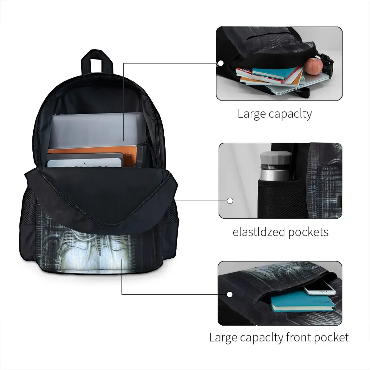 New York City Vi Torso H R Giger Student Backpack School Bag Hiking Travel Daypack for Men Women Fashion Bookbag Shoulder Bags