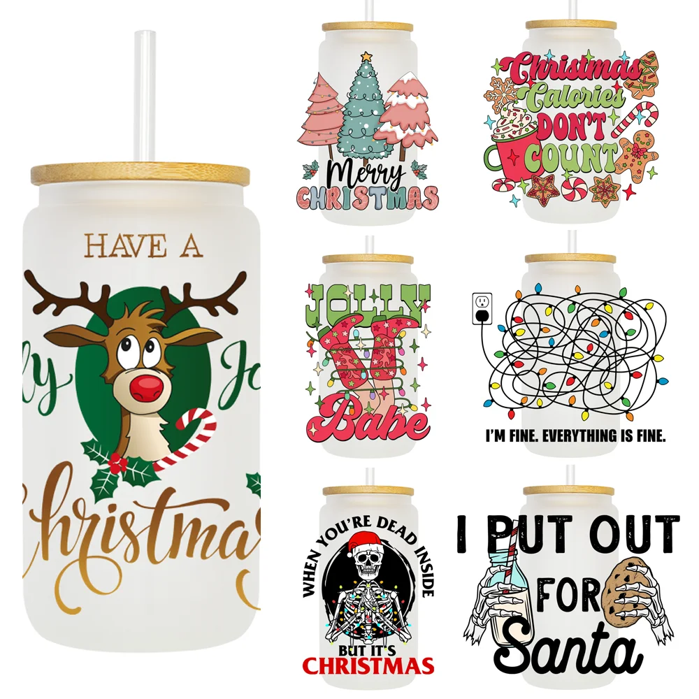 Jolly Babe memiliki Natal mati di dalam UV transfer DTF stiker Decals untuk Libbey cangkir dingin mug Tumbler tahan air kerajinan DIY